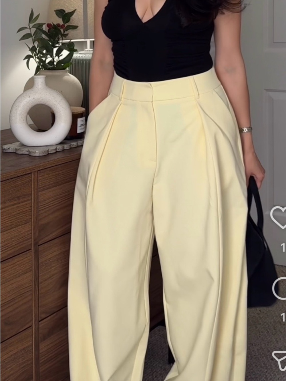 ASOS Cream Wide-Leg Pleated Trousers - Picture 2 of 3